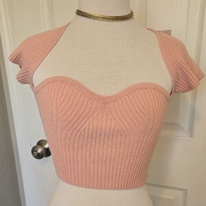 Blush Pink Ribbed Sweetheart Crop Top New Size S
